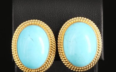 14K Turquoise Button Earrings with Double Rope Frame