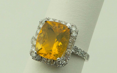 14K WHITE GOLD FIRE OPAL AND DIAMOND RING