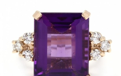 14KT Gold, Amethyst, and Diamond Ring