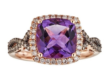 14k Rose Gold Amethyst & Diamond Ring