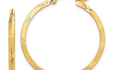 14k Yellow Gold Polished Diamond-Cut Hoop Earrings