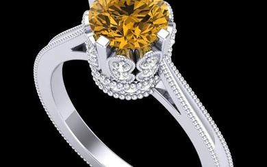 1.5 ctw Intense Fancy Yellow Diamond Art Deco Ring 18k White Gold