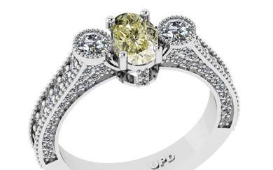 1.50 ctw GIA Certified Fancy Brown Greenish Yellow and white Diamond 14K White Gold Engagement Ring