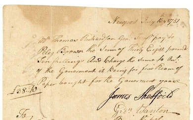 1751 RI. 1750 Act Receipt With 3 Currency Signers