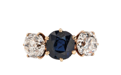 18kt Gold, Sapphire, and Diamond Three-stone Ring