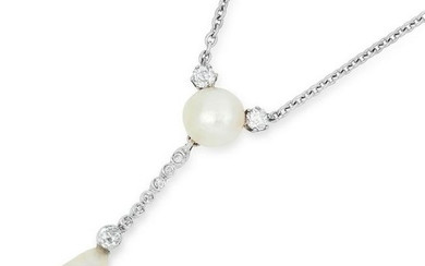 ANTIQUE NATURAL PEARL AND DIAMOND PENDANT NECKLACE