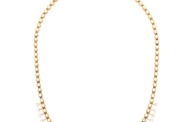 ANTIQUE PEARL NECKLACE in high carat yellow gold, set