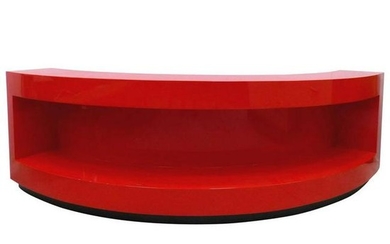 Art Deco Curved Red Lacquer Bookcase by Paul Laszlo