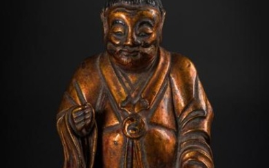 Arte Cinese A devotional gilded wooden figure of a