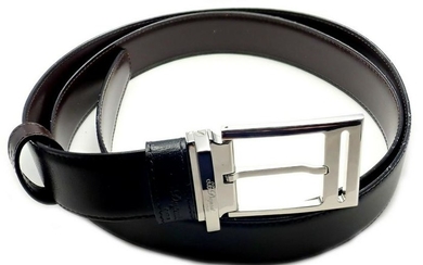 Authentic S. T. Dupont Black Leather Palladium Belt w/