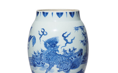A BLUE AND WHITE ‘MYTHICAL BEAST’ OVOID JAR, TRANSITIONAL PERIOD, CIRCA 1640-1660