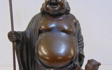 Bronze Buddha with child, bronze cast Buddha figure