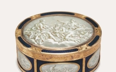 A CONTINENTAL LOUIS XV-STYLE ENAMELLED GOLD SNUFF-BOX, POSSIBLY GERMAN, LATE 19TH CENTURY, STRUCK WITH TWO FRENCH IMPORT MARKS FOR GOLD 1864-1893
