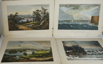 Currier & Ives Lithograph and 4 Color Lithographs