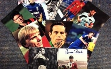 Football collection ten 6x4 signed photos from players from around the world past and present signatures include Bruce Rioch,...