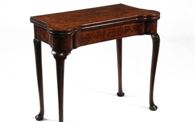A George II burr walnut and feather banded folding card table