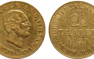 German States, Hannover, Ernst August, Gold 2 1/2 Thaler, 1839-S