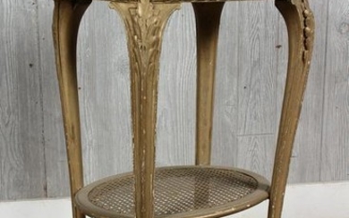 Gilt Wood Marble Top and Caned End Table