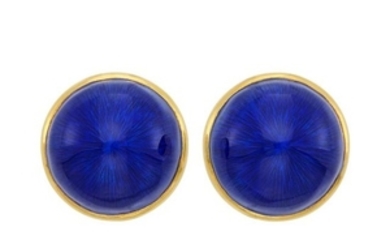 Pair of Gold and Blue Enamel Earclips, France