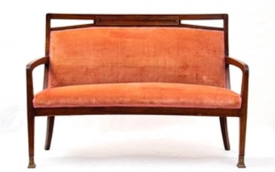ITALIAN MANUFACTURE Liberty mahogany small sofa with golden metal inserts...