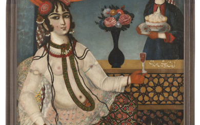 A LADY AT LEISURE, SIGNED [MUHAMMAD] SADIQ, ZAND IRAN, CIRCA 1770-1780 AD