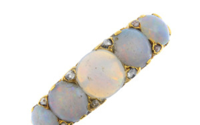 A late Victorian 18ct gold opal and diamond ring. View more details