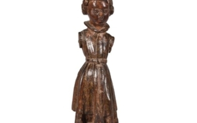 A northern European carved, stained and polychrome painted wood model of a maiden