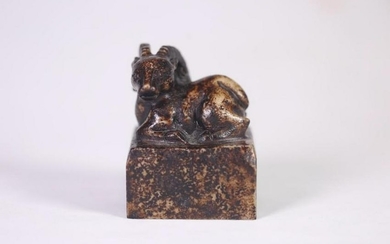 AN OLD JADE SEAL WITH GOAT TOP