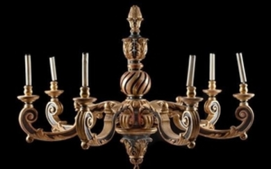 A Regence Style Painted and Parcel Gilt Seven-Light Chandelier