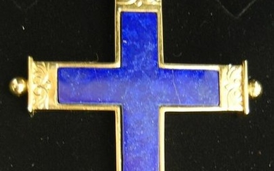 Traditional Pectoral Cross with Lapis + Sterling Silver