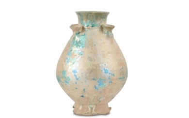A TURQUOISE-GLAZED POTTERY VASE WITH FOUR SPOUTS Kashan,...