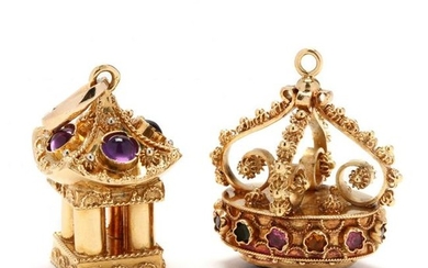 Two Gold and Gem-Set Pendants / Charms