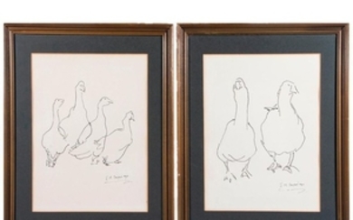 Two ink drawings of geese signed lower right J. M. Salmon and dated 1940.