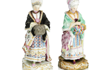 Two Meissen female figures both modelled as 'The Racegoer's Companion