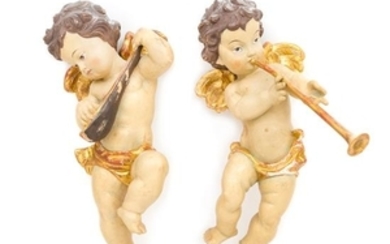 * Two Painted and Parcel Gilt Figures