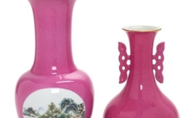* Two Pink Glazed Porcelain Vases