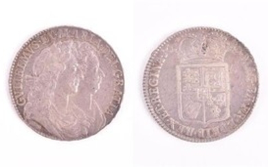 WILLIAM AND MARY, 1689-94. HALFCROWN, 1689. PRIMO. Obv: Conjoined busts right, second L/M in GVLIELMVS. Rev: Crowned shield....