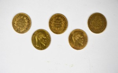 5 X 20 francs OR Napoléon III tête nue