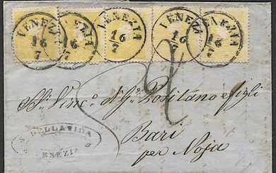 1861, Lombardo Veneto, lettera da Venezia per Bari del 16 luglio 1861