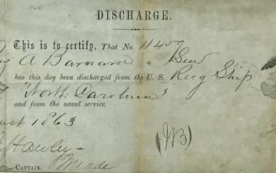 1863 Civil War Naval Discharge, Nantucket, MA