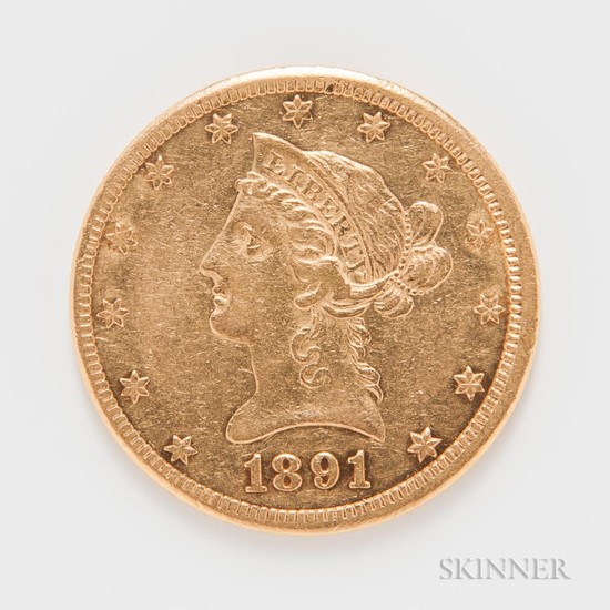 1891-CC $10 RPM Liberty Head Gold Coin, FS-501