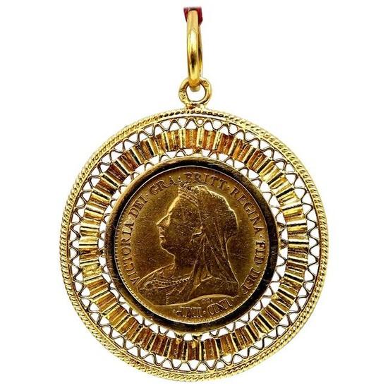 1898 Regina Britt Gold Coin Antique Pendant