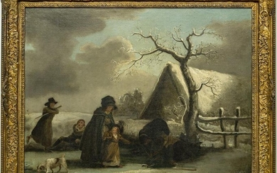 18TH C. ENGLISH OIL ON CANVAS THE SKATING PARTY