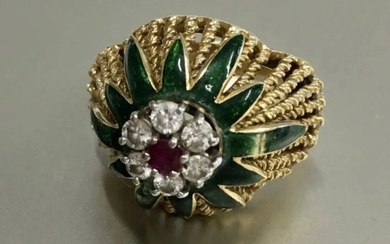18k Gold Ruby and Diamonds Beautiful heavy large RING