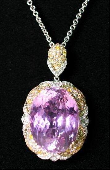 18k/14k 59 ct Kunzite & Diamond Pendant Necklace