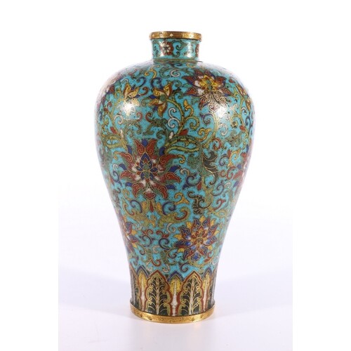 18th Century Chinese cloisonne Mei Ping vase, gilt metal key...