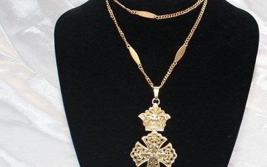 19 TH c VICTORIAN 14K GOLD MASONIC GOLD CROSS WITH CHAIN