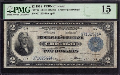 1918 $2 FEDERAL RESERVE BANKNOTE BATTLESHIP CHICAGO FR.767 PMG CHOICE FINE F 15