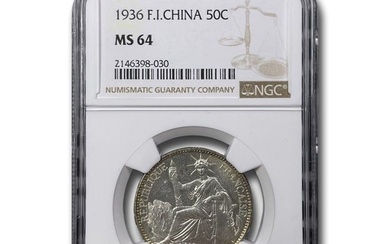 1936-A French Indo-China Silver 50 Centimes