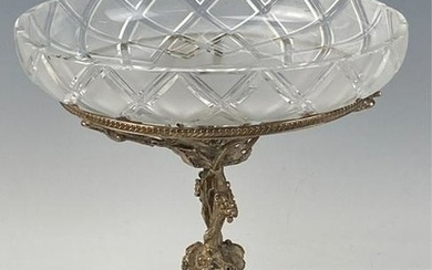 19TH C. SILVER PLATED AND BACCARAT GLASS FOOTED BOWL
